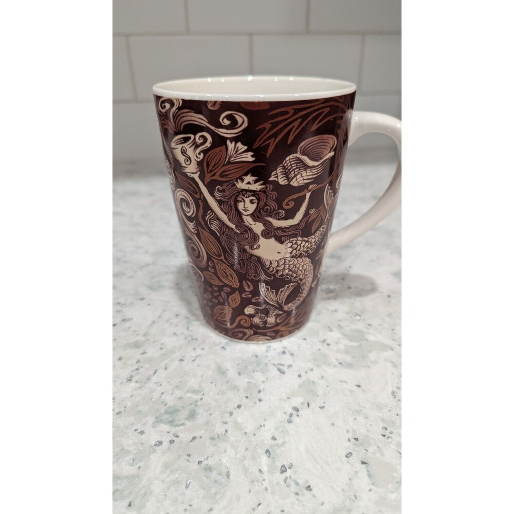 Vintage Starbucks 2006 35th Anniversary Mermaid Illustrated Brown & White Mug